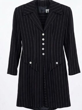 VTG Silhouette by Kathryn Pinstripe Coat Dress Blazer Tuxedo Black White Sz 6